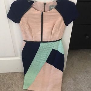 Maeve, Color Block, leather trim dress, 00P